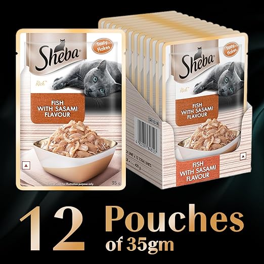 Sheba Rich Premium Adult (1+ Years) Wet Cat Food, Fish with Sasami Flavour, 35 g Pouch (Pack of 12), High-moisture wet food for healthy hydration - Image 2