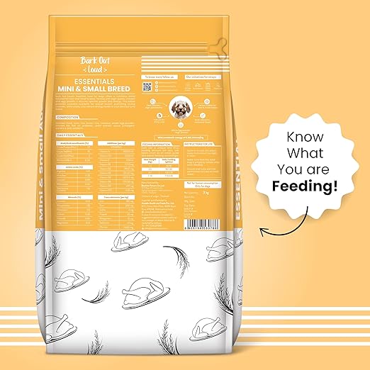 BARK OUT LOUD Essentials Small & Mini Breed Adult Dog Food Real Chicken & Egg | Gluten-Free, Prebiotics & Fish Oil for Immunity | Dry Dog Food for Shihtzu, Poodle - 1 Kg Visit the BARK OUT LOUD Store - Image 4